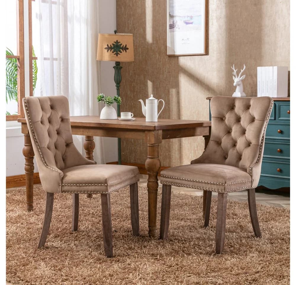 BBG Esszimmerstuhl 2er Set Samt Chesterfield Khaki - Bild 2