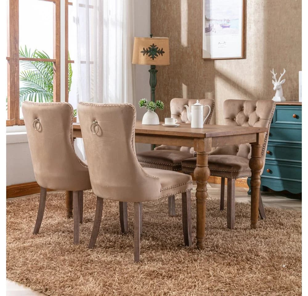 BBG Esszimmerstuhl 2er Set Samt Chesterfield Khaki - Bild 3