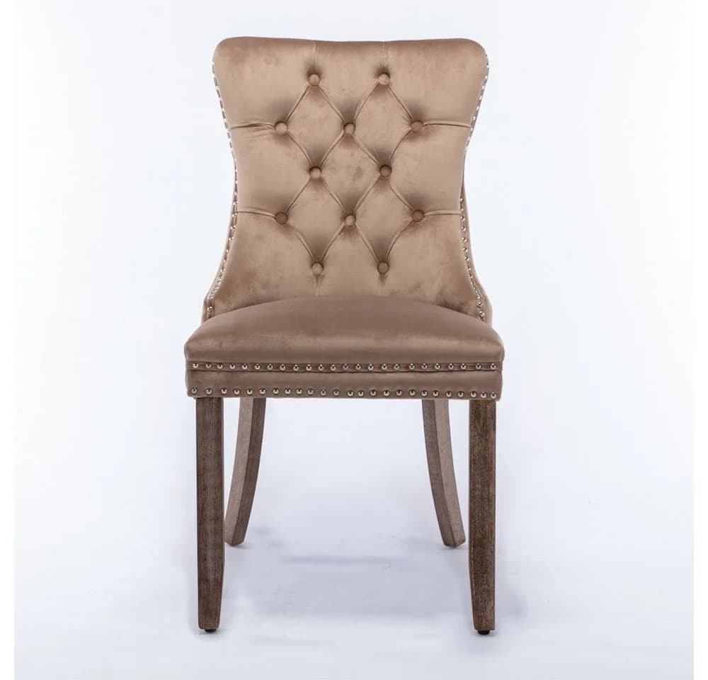 BBG Esszimmerstuhl 2er Set Samt Chesterfield Khaki - Bild 5