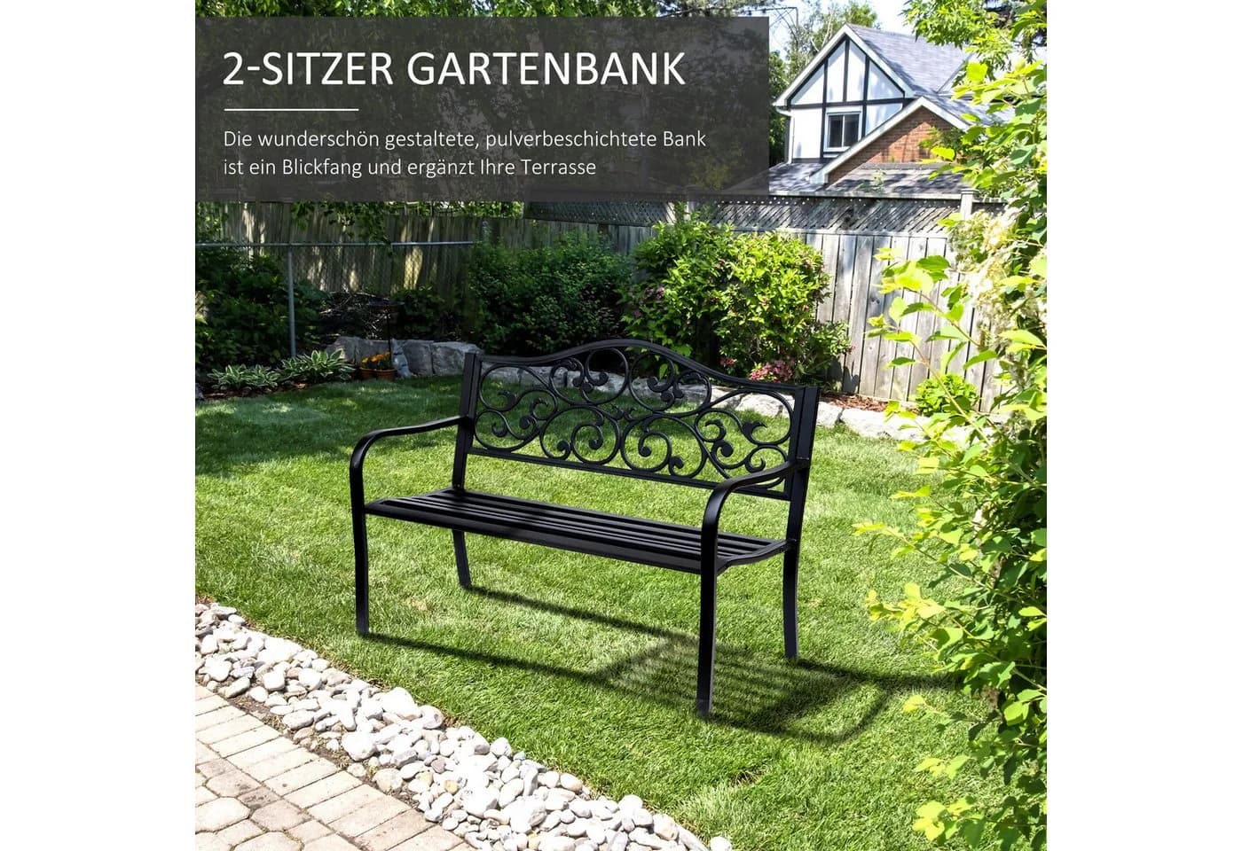 BBG Gartenbank 3-Sitzer Metallbank Schwarz Stahl Gusseisen - Bild 3