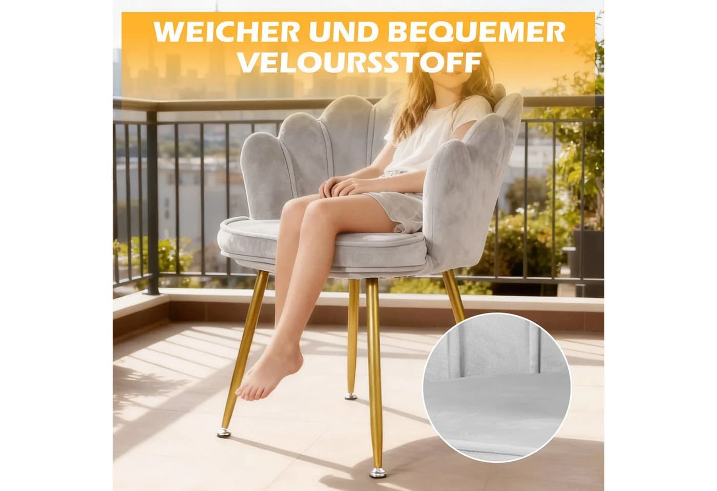 TWSOUL Loungesessel Samt Armlehnstuhl Relaxsessel Polsterstuhl Metallbeine - Bild 5