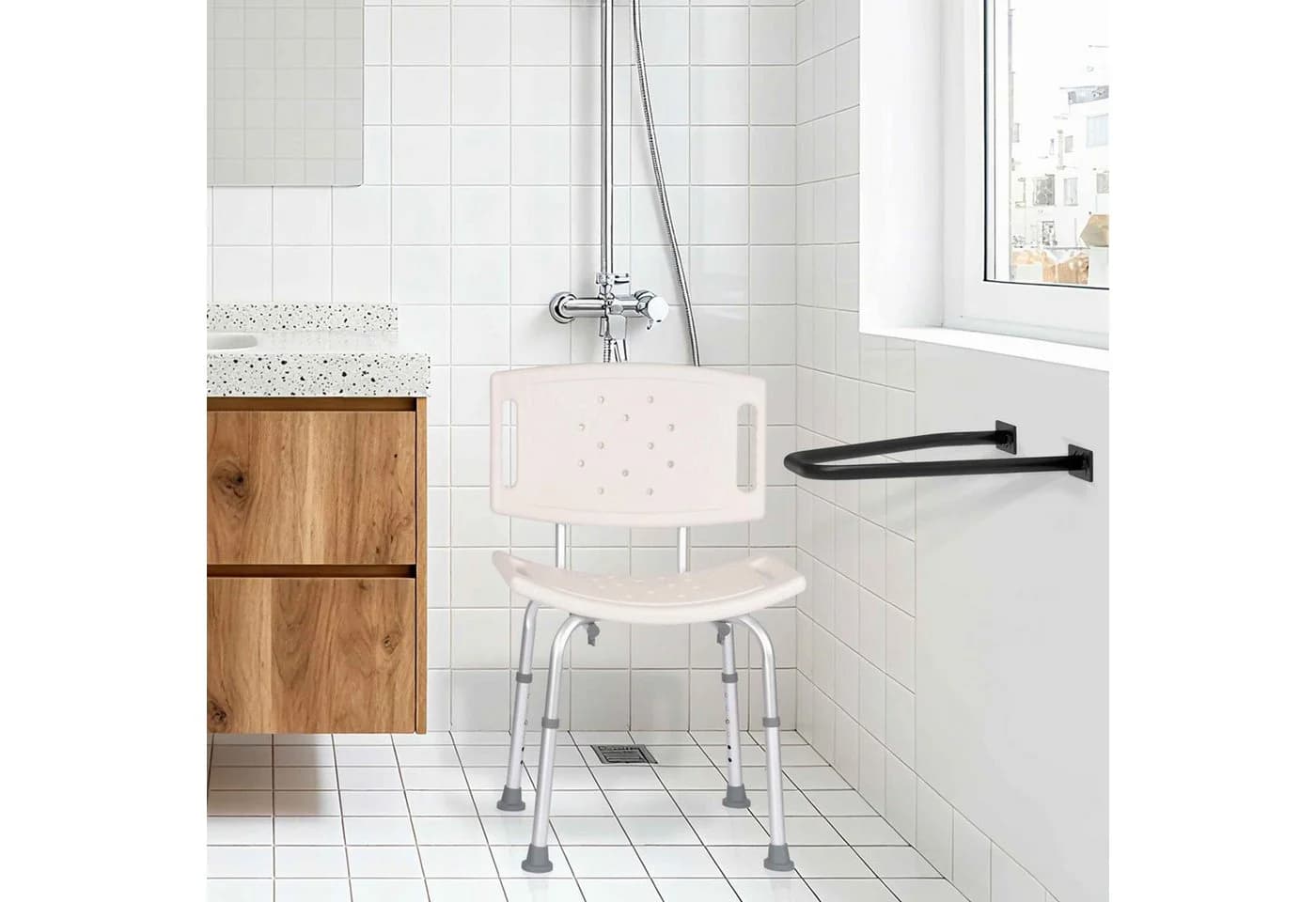 BBG Duschstuhl mit Rückenlehne Beige höhenverstellbar - Bild 4