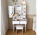 BBWL Schminktisch Weiß mit LED-Beleuchtung und Hocker Bild 1