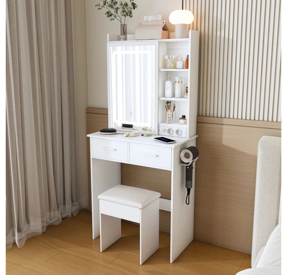 BBWL Schminktisch Weiß mit LED-Beleuchtung und Hocker - Bild 3