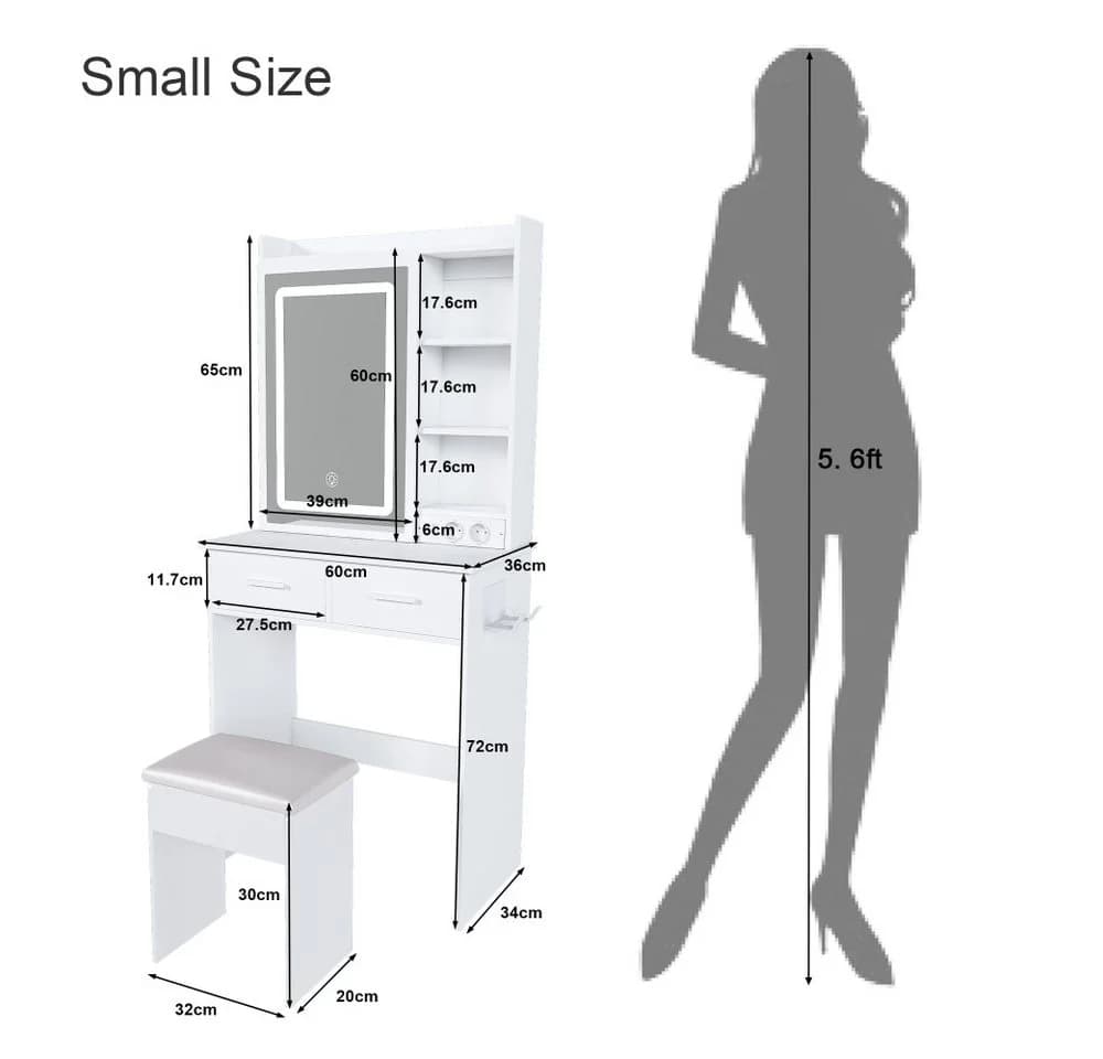 BBWL Schminktisch Weiß mit LED-Beleuchtung und Hocker - Bild 4