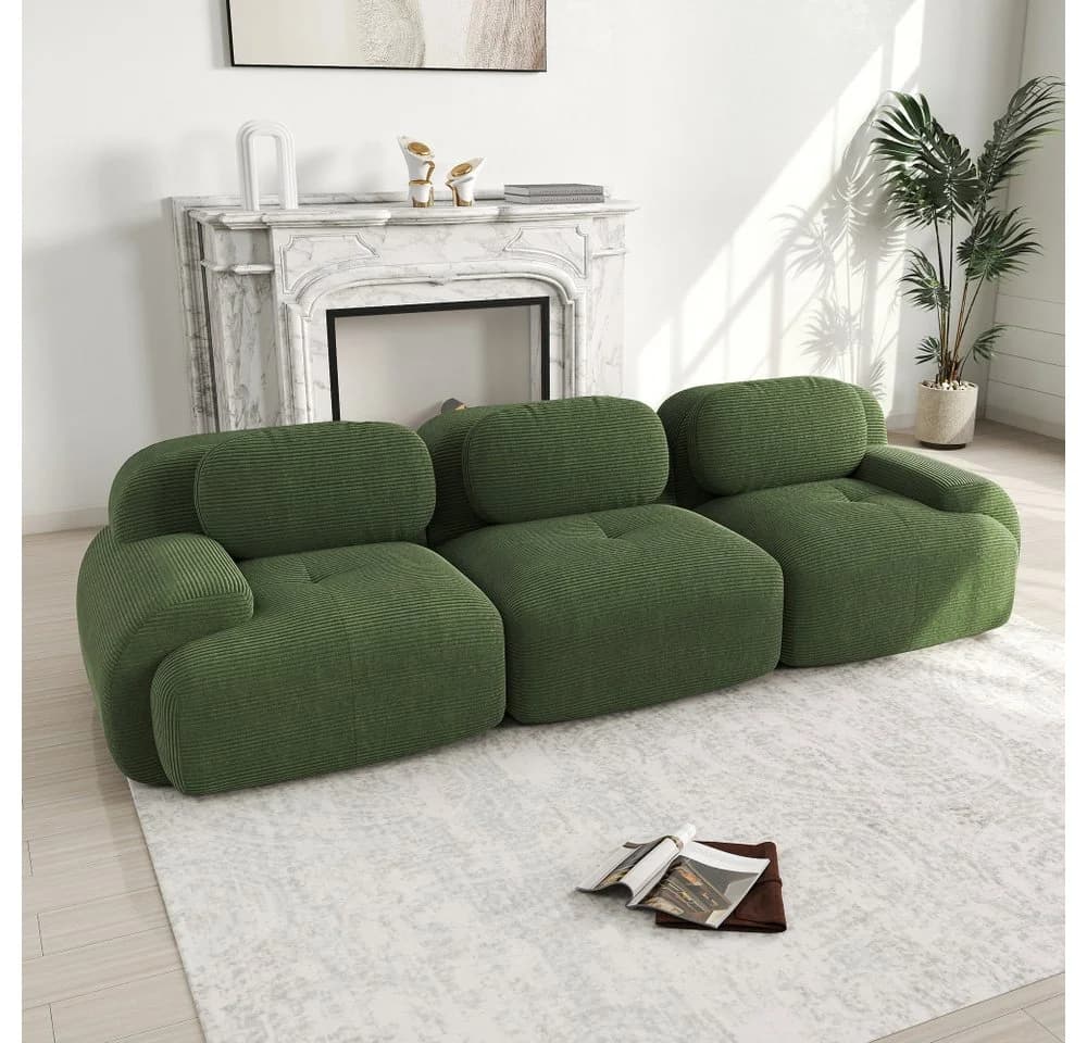 BBWL 3-Sitzer Sofa Grün Premium Cordstoff Modular - Bild 3