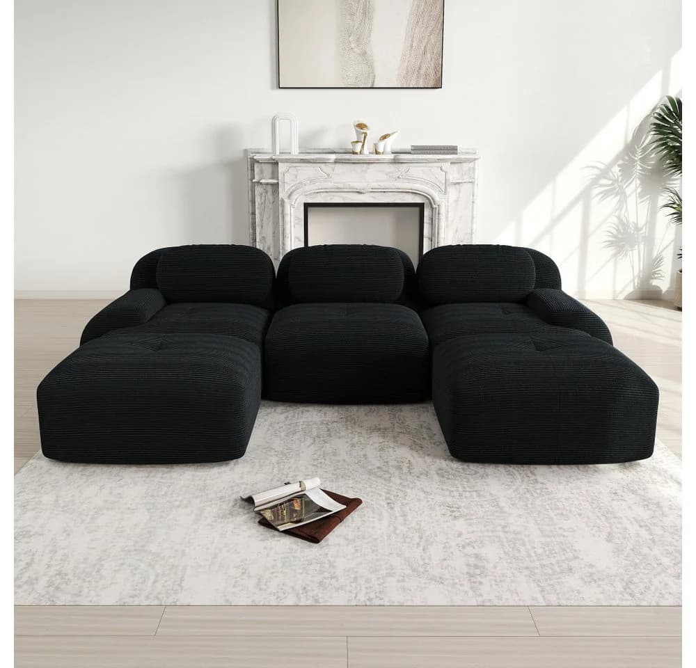 BBWL 3-Sitzer Modulares U-Sofa Schwarz Cord - Bild 2