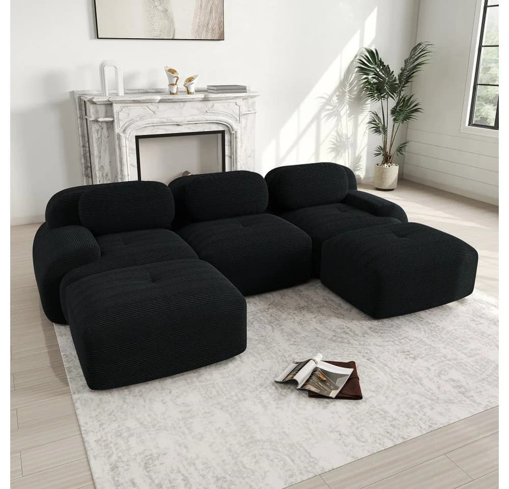 BBWL 3-Sitzer Modulares U-Sofa Schwarz Cord - Bild 3