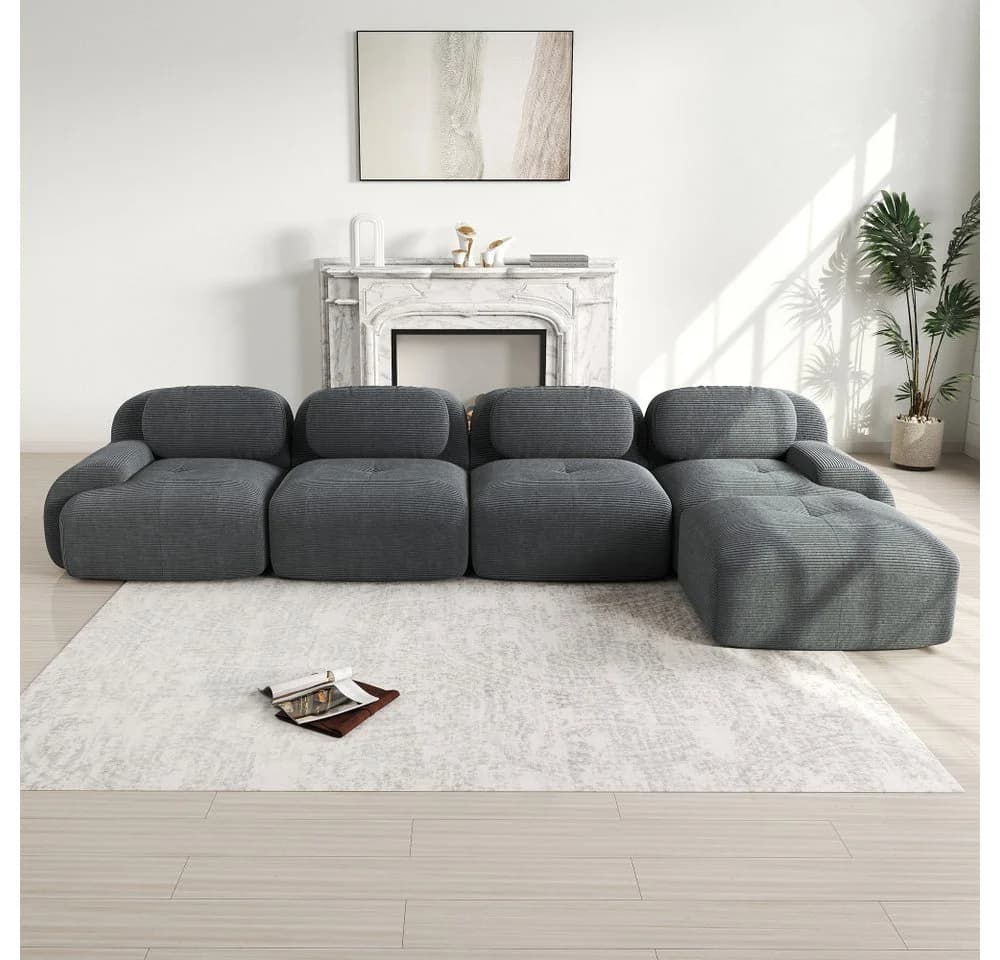 BBWL Ecksofa 4-Sitzer Cord Braun mit Chaiselongue - Bild 2