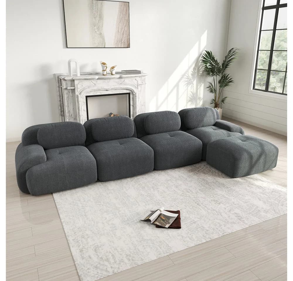 BBWL Ecksofa 4-Sitzer Cord Braun mit Chaiselongue - Bild 3