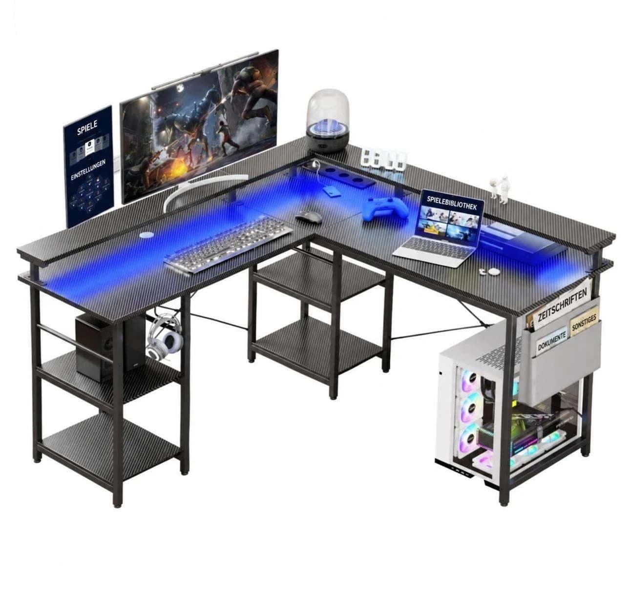 Aiorber Cabrio L-Schreibtisch Schwarz mit RGB LED und Stauraum - Bild 2