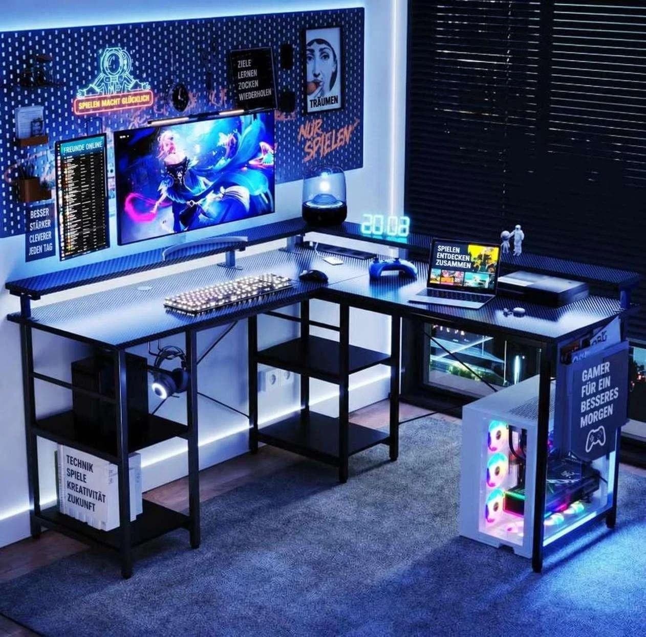 Aiorber Cabrio L-Schreibtisch Schwarz mit RGB LED und Stauraum - Bild 3