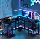Aiorber Computertisch L-Form Schwarz mit LED und Ablage Bild 1