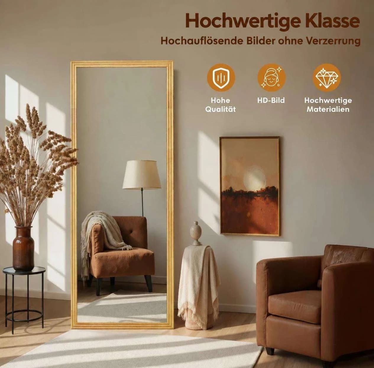 Aiorber Standspiegel Braun Holzrahmen Ganzkörperspiegel mit Ständer