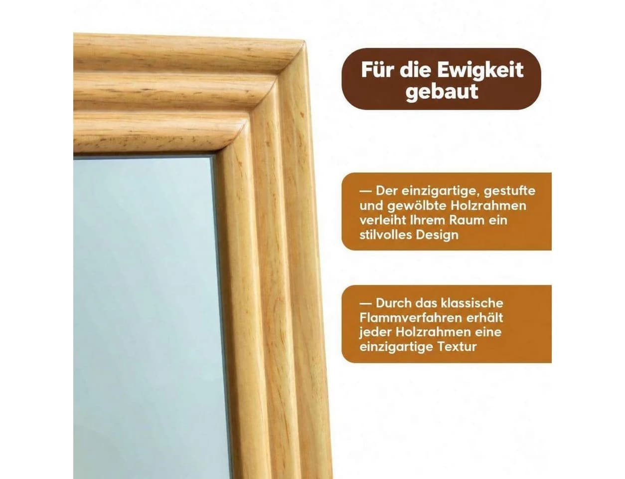 Aiorber Standspiegel Braun Holzrahmen Ganzkörperspiegel mit Ständer - Bild 5