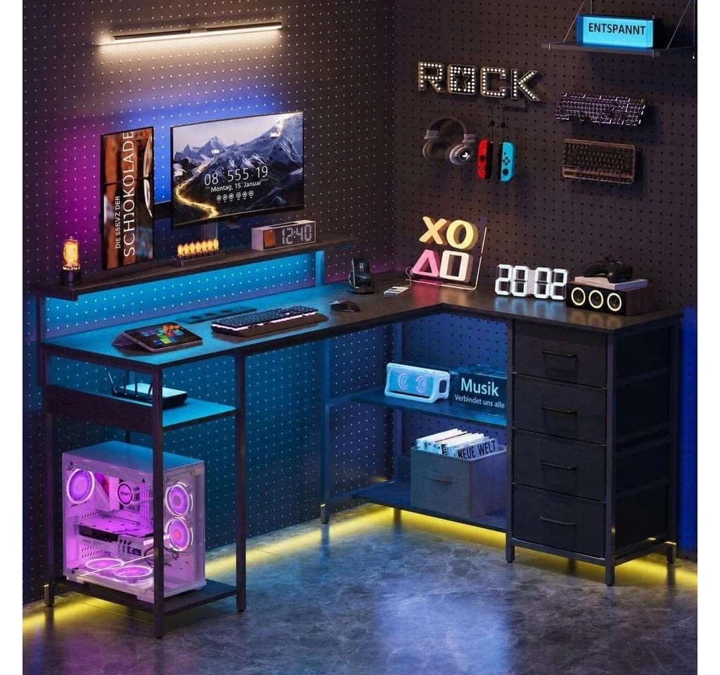Aiorber Computertisch L-förmig Gaming Schreibtisch Schwarz mit Schubladen - Bild 3
