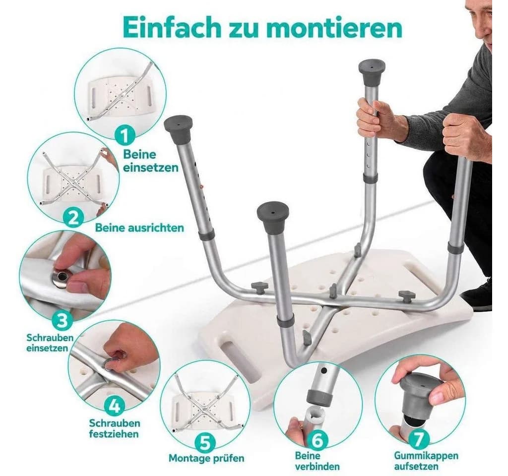 Aiorber Höhenverstellbarer Duschhocker Weiß Aluminium Badhocker