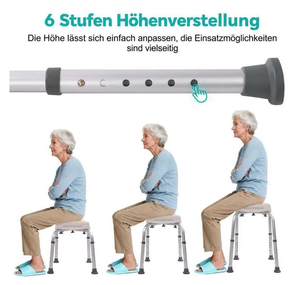Aiorber Höhenverstellbarer Duschhocker Weiß Aluminium Badhocker - Bild 3