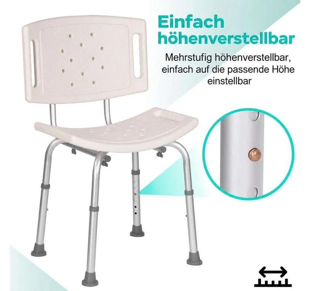 Aiorber Höhenverstellbarer Duschhocker mit Rückenlehne Weiß - Bild 3