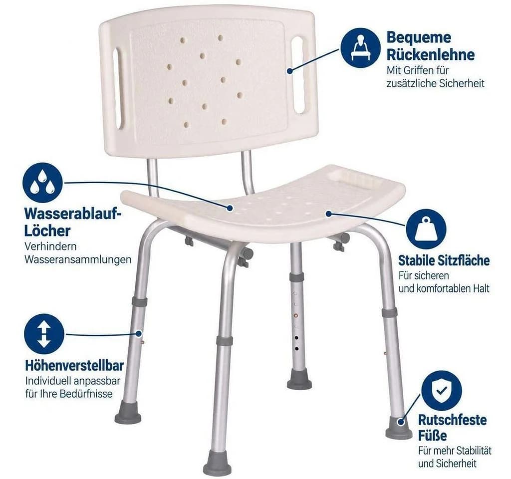 Aiorber Höhenverstellbarer Duschhocker mit Rückenlehne Weiß - Bild 4