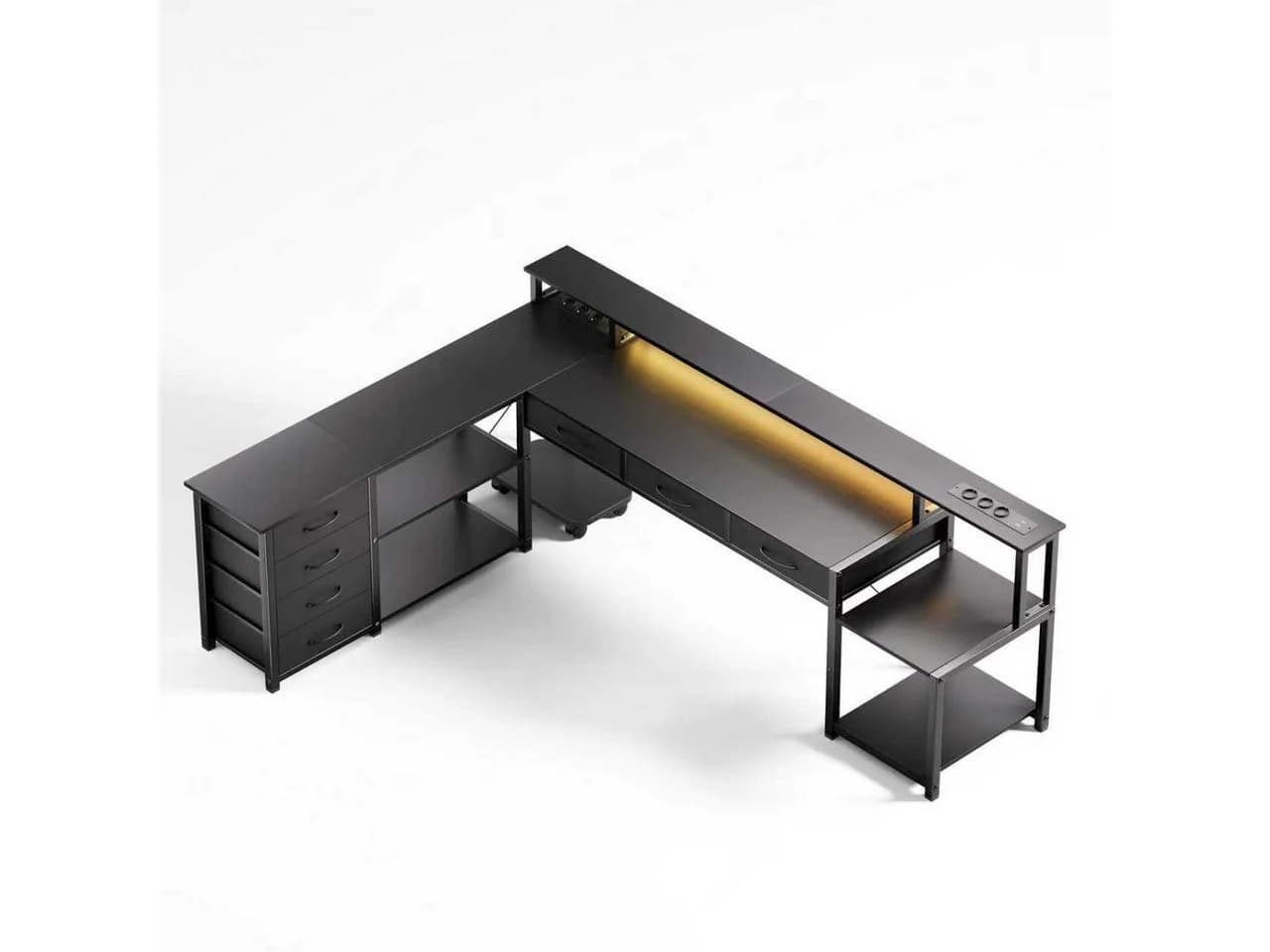 Aiorber Wendbarer L-Eckschreibtisch mit Schubladen und USB, schwarz - Bild 2