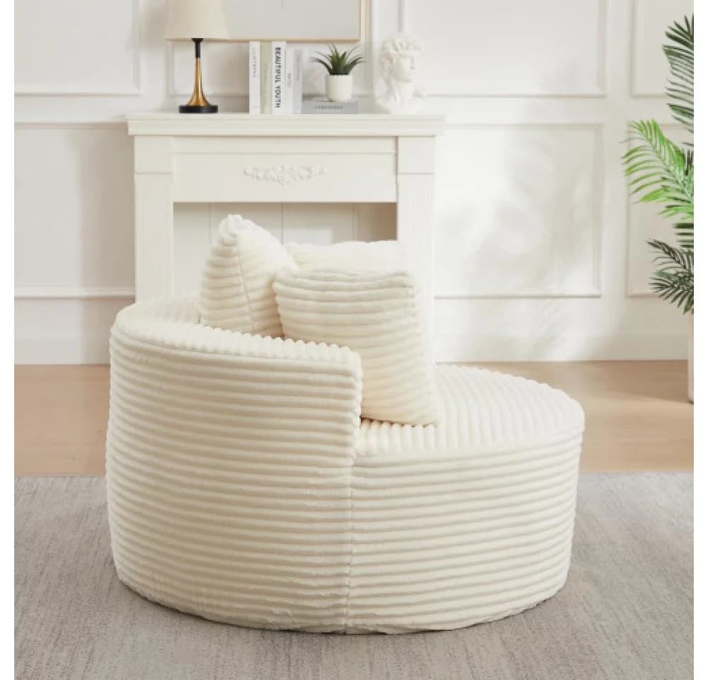 Aiorber Runder Sessel aus Cord Cremeweiß mit Kissen - Bild 4