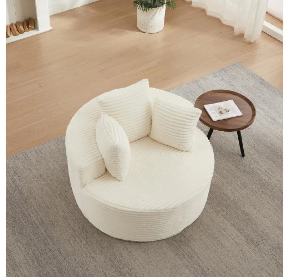 Aiorber Runder Sessel aus Cord Cremeweiß mit Kissen - Bild 5