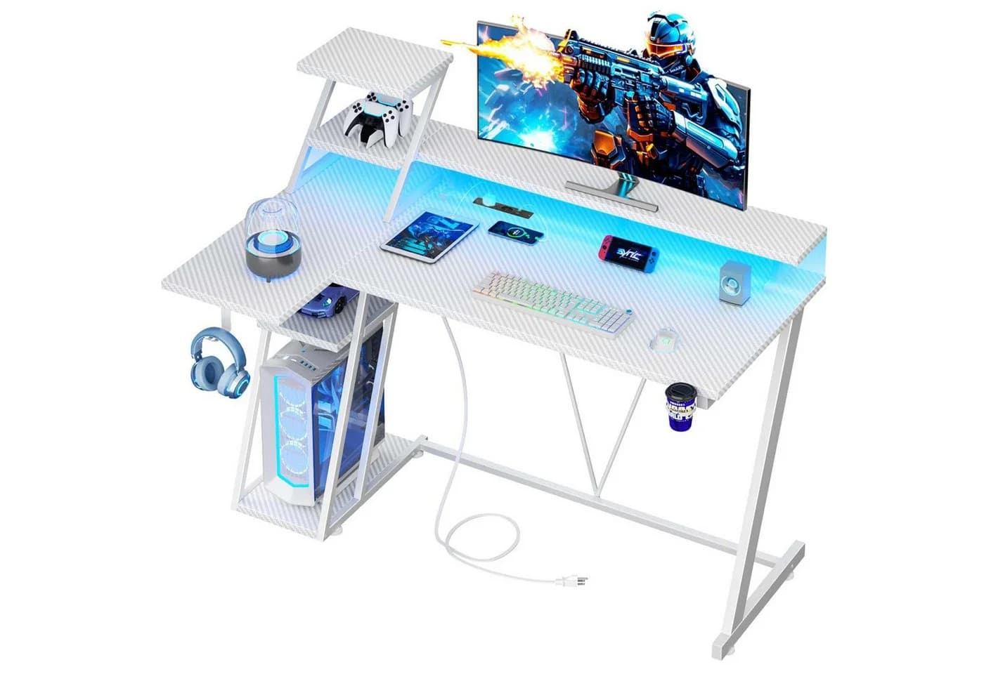 Aiorber Computertisch Gaming Tisch RGB LED Monitorablage Weiß - Bild 2