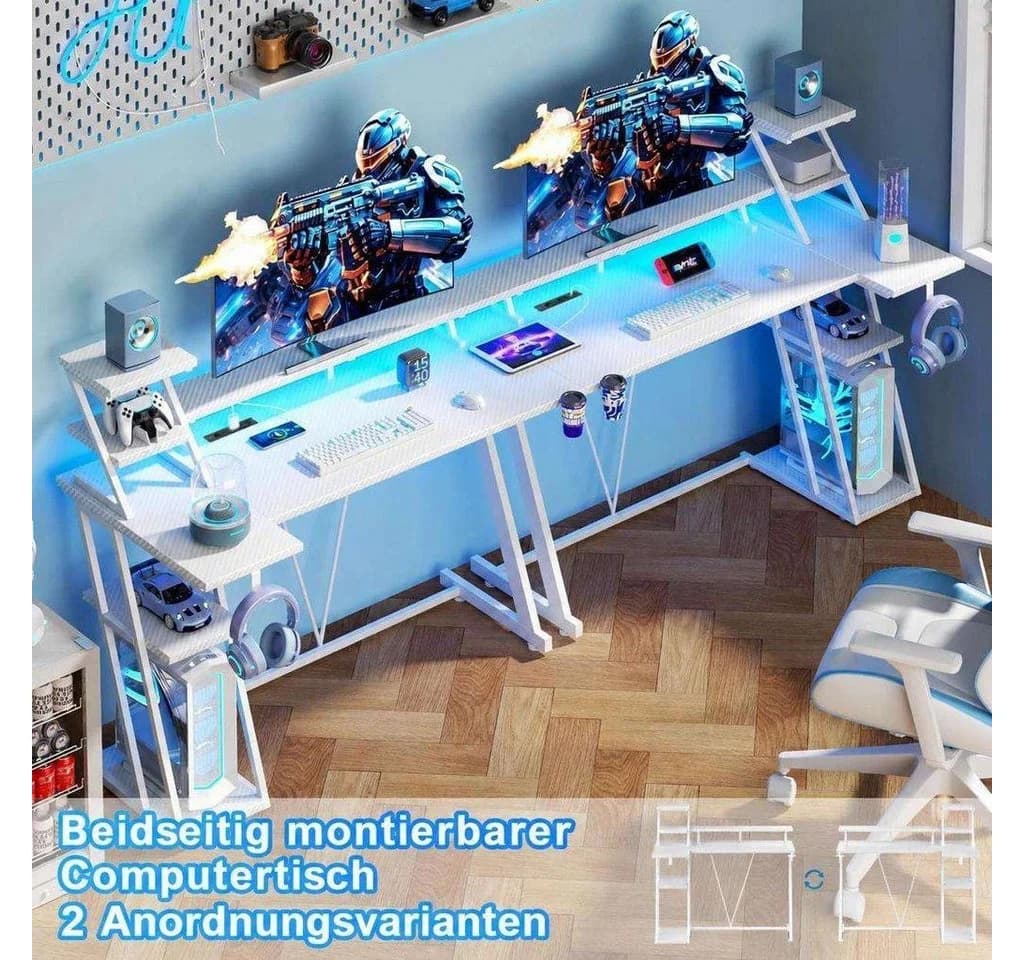 Aiorber Computertisch Gaming Tisch RGB LED Monitorablage Weiß - Bild 3
