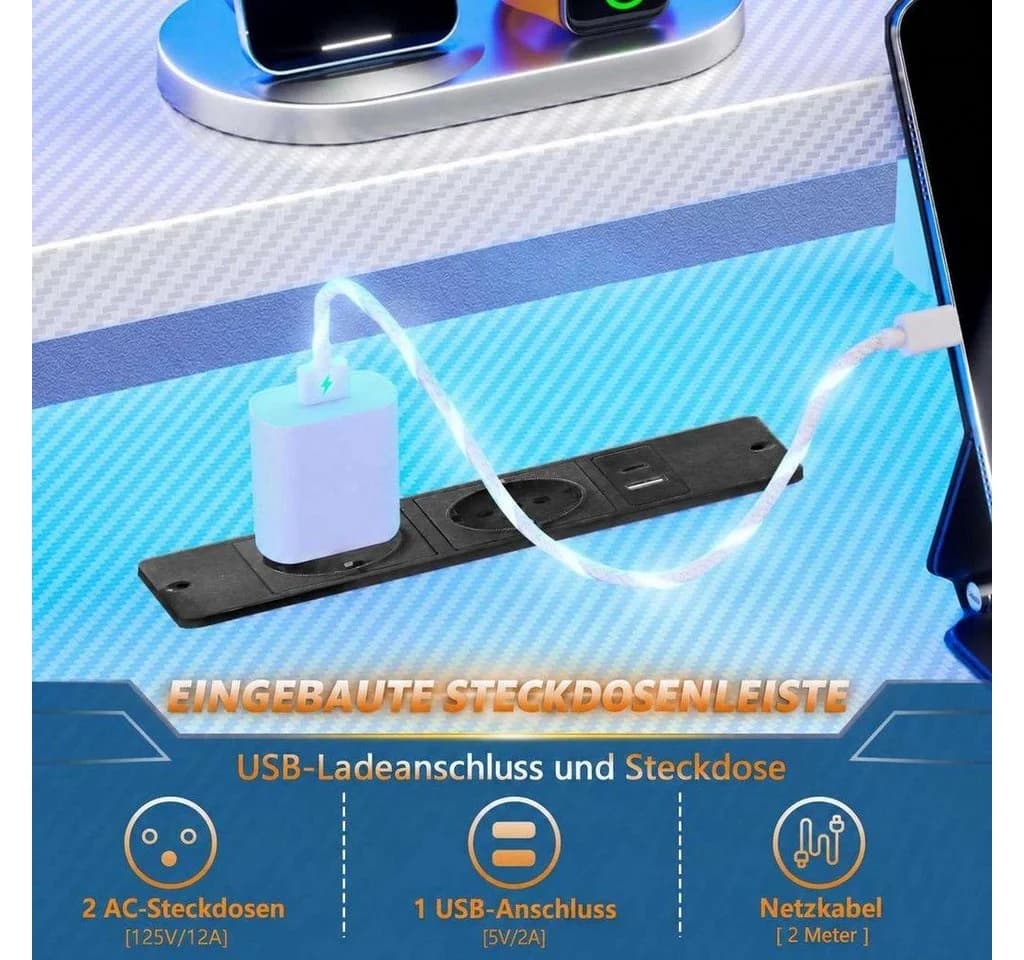 Aiorber Computertisch Gaming Tisch RGB LED Monitorablage Weiß - Bild 4