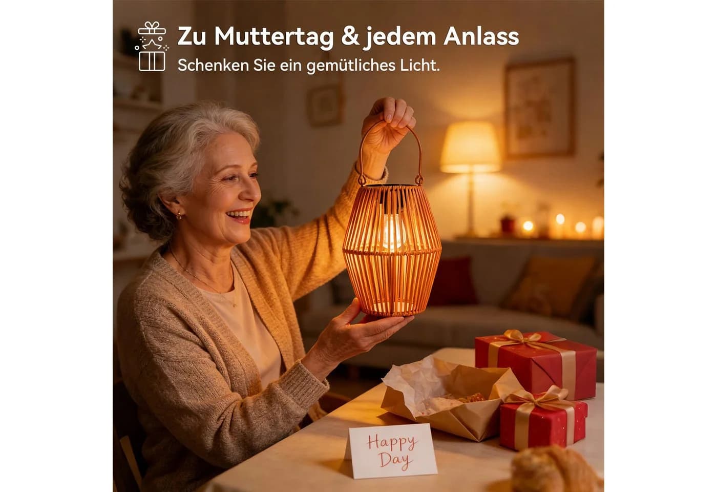 AIBISTAR LED Laterne Solar Rattan Boho Stil IP44