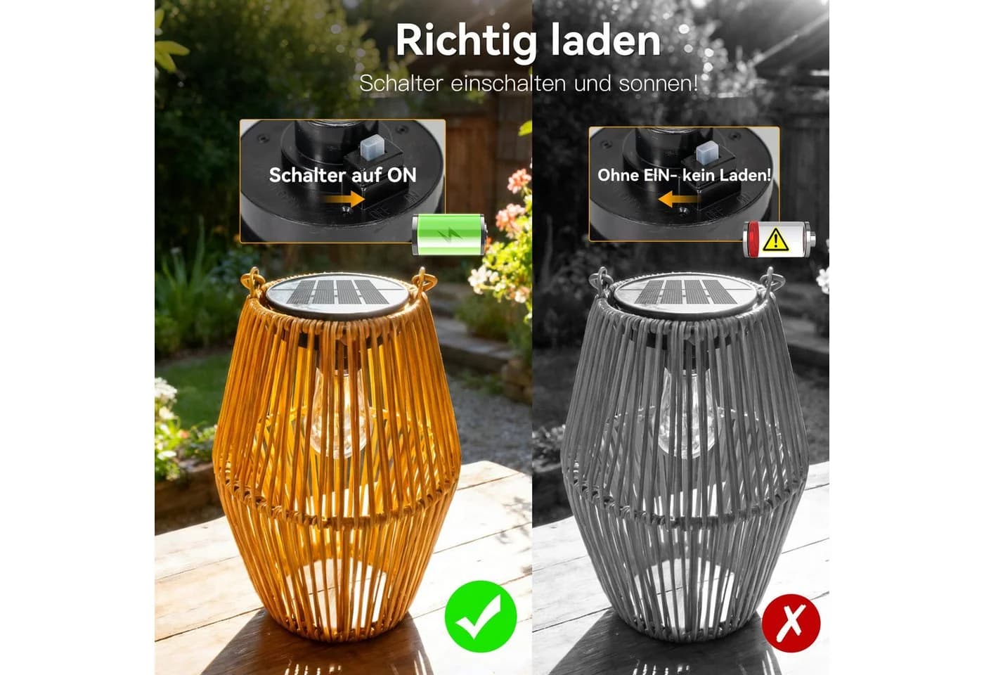 AIBISTAR LED Laterne Solar Rattan Boho Stil IP44 - Bild 4
