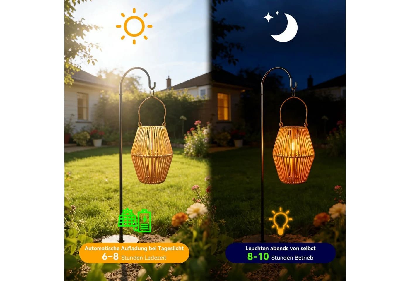 AIBISTAR LED Laterne Solar Rattan Boho Stil IP44 - Bild 5
