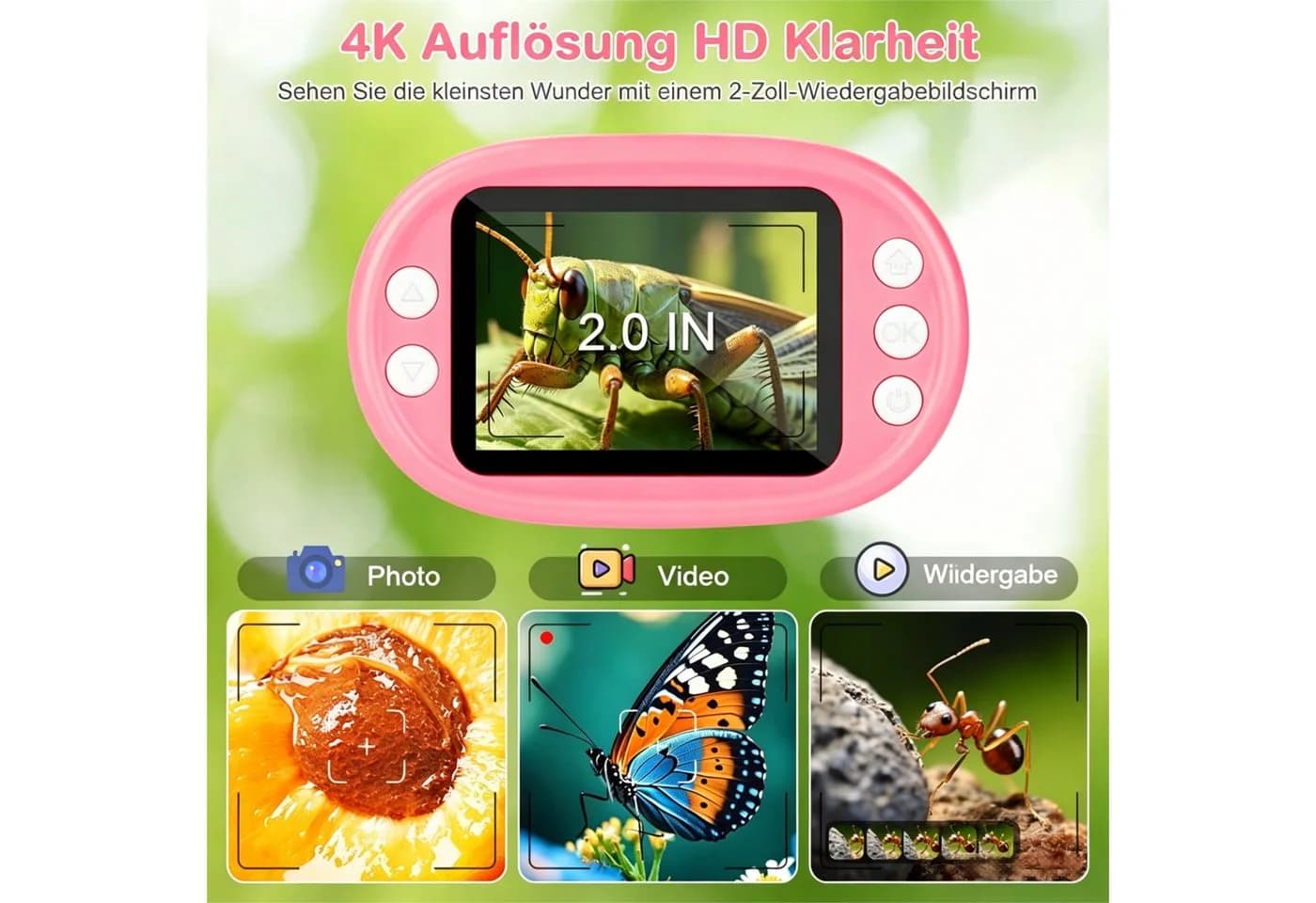 Kityhome Kindermikroskop 1000X Digital Rosa 4K HD