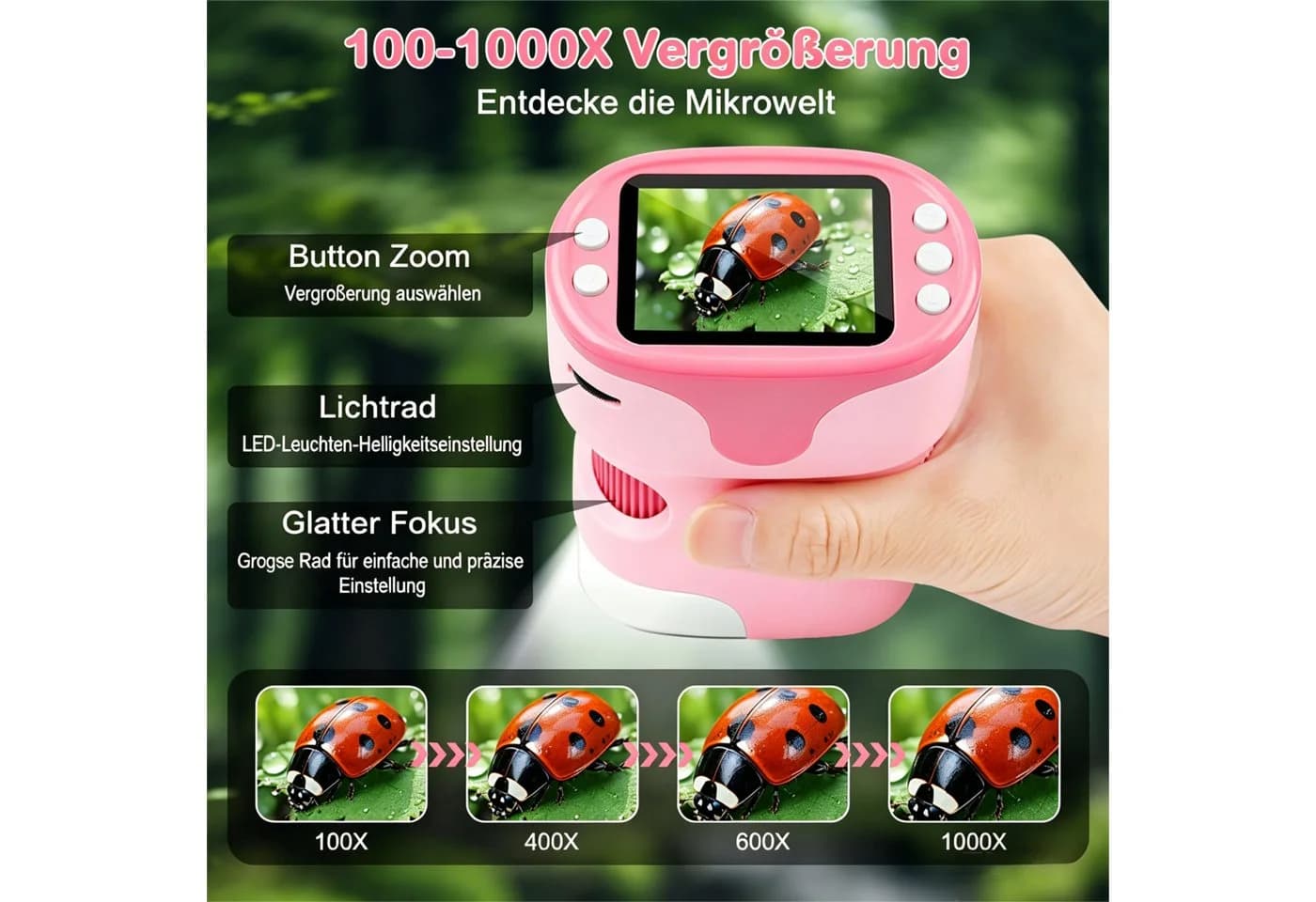 Kityhome Kindermikroskop 1000X Digital Rosa 4K HD - Bild 4