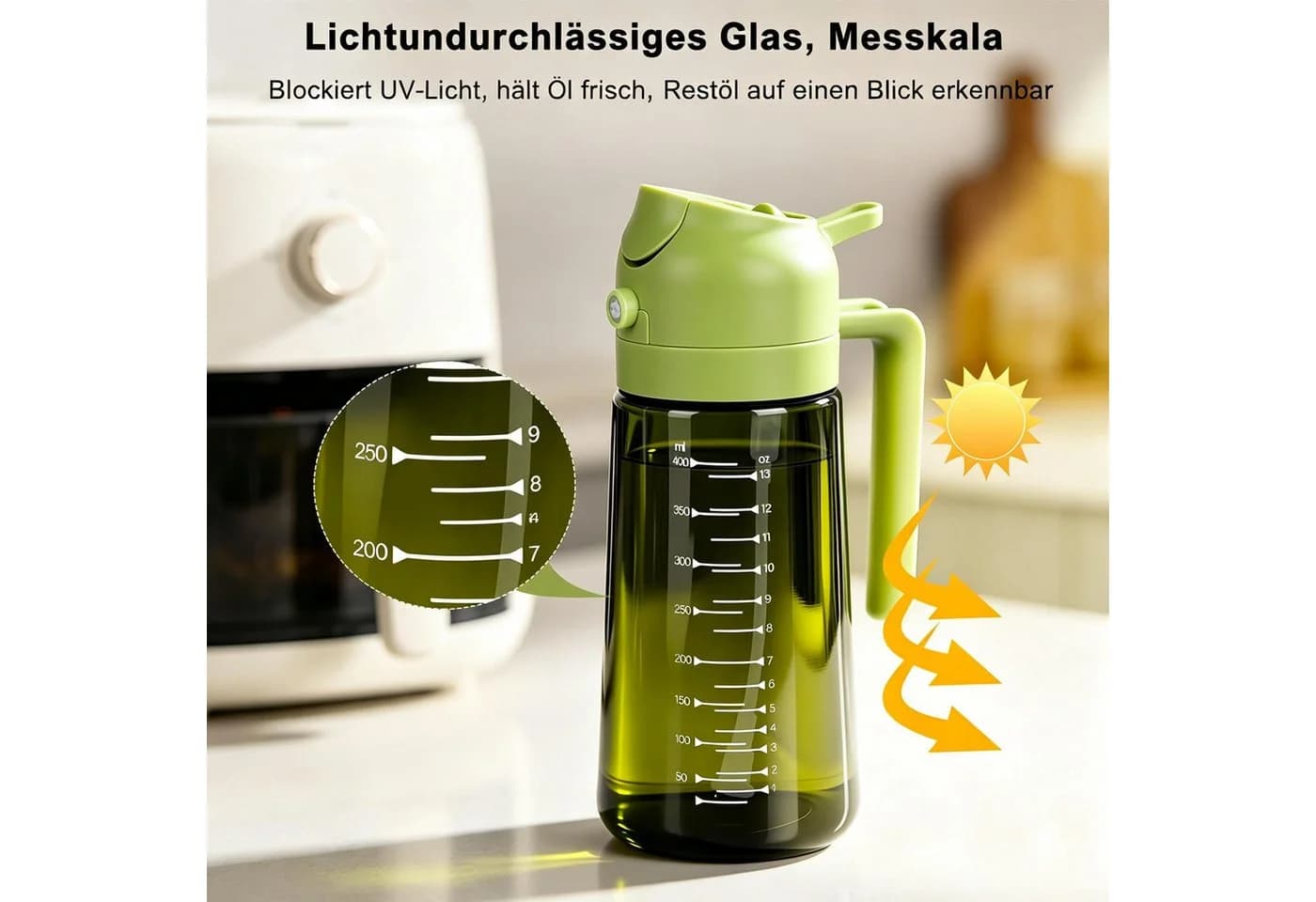Kityhome Ölspender 2-in-1 Sprüher & Gießfunktion 470ml Glas Grün - Bild 3