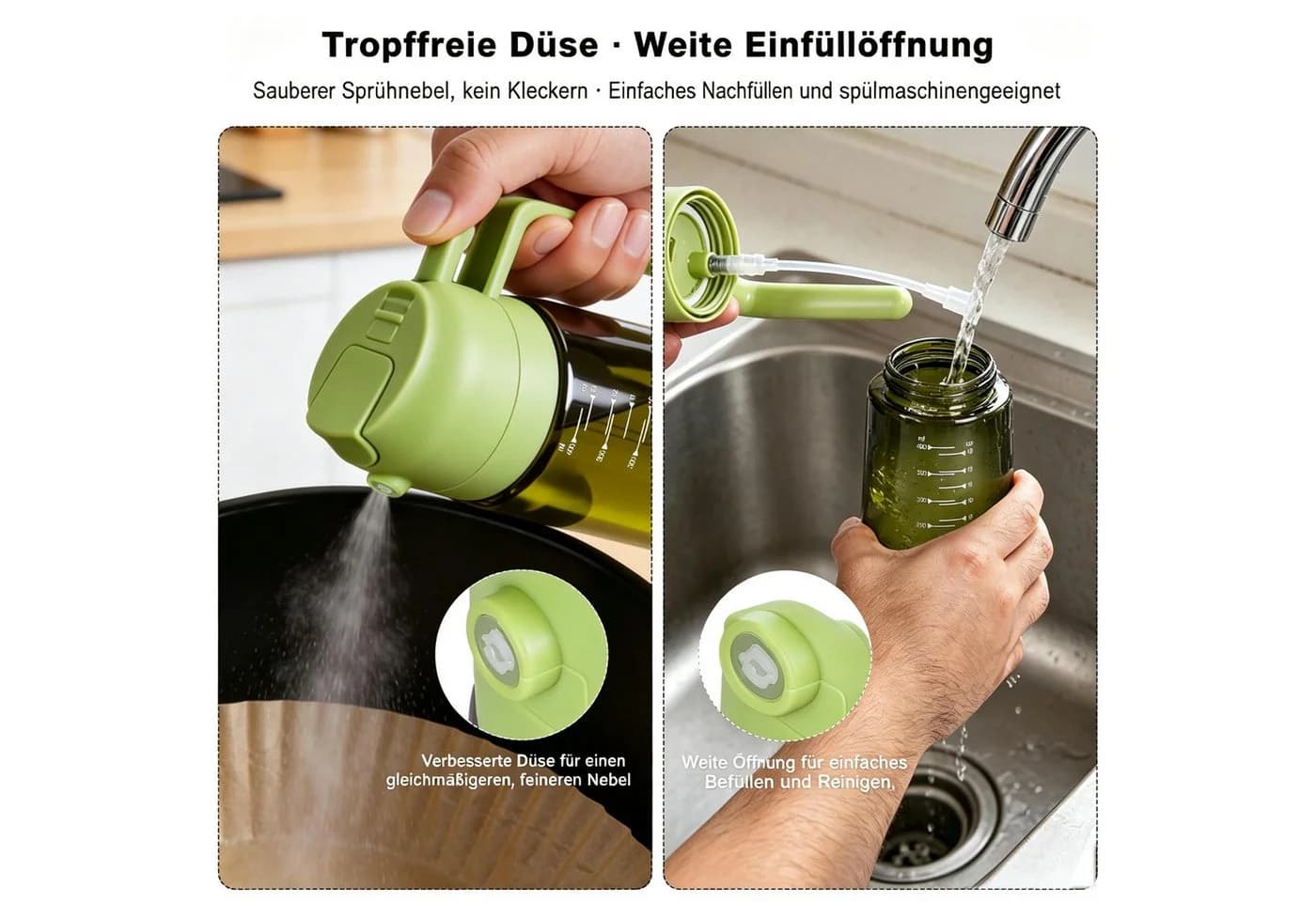 Kityhome Ölspender 2-in-1 Sprüher & Gießfunktion 470ml Glas Grün - Bild 4