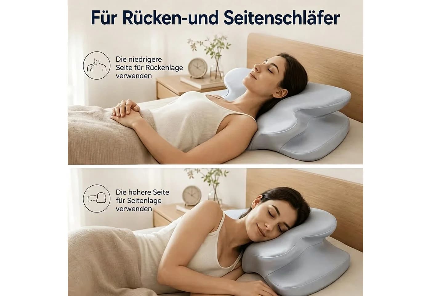 Kityhome Nackenstützkissen Ergonomisch 4D-Form Creme/Hellblau