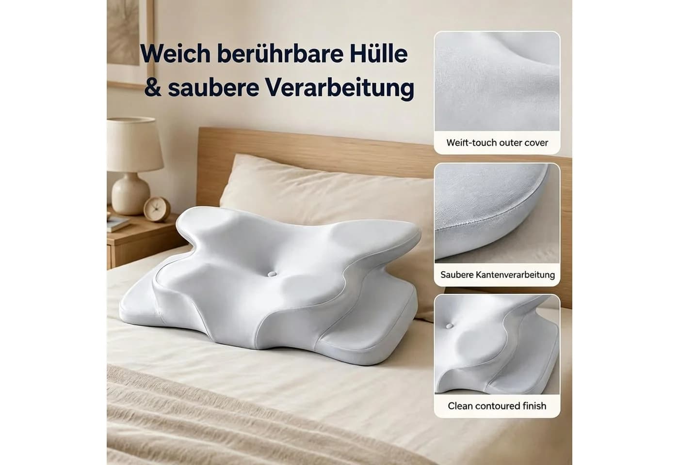 Kityhome Nackenstützkissen Ergonomisch 4D-Form Creme/Hellblau - Bild 4