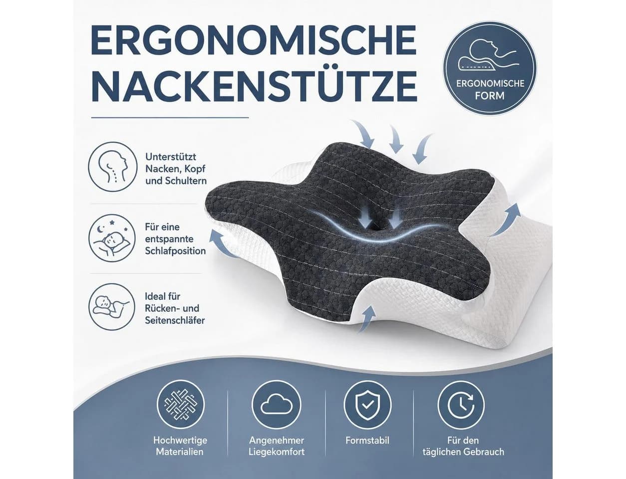 Kityhome Nackenstützkissen Ergonomisch Grau/Weiß