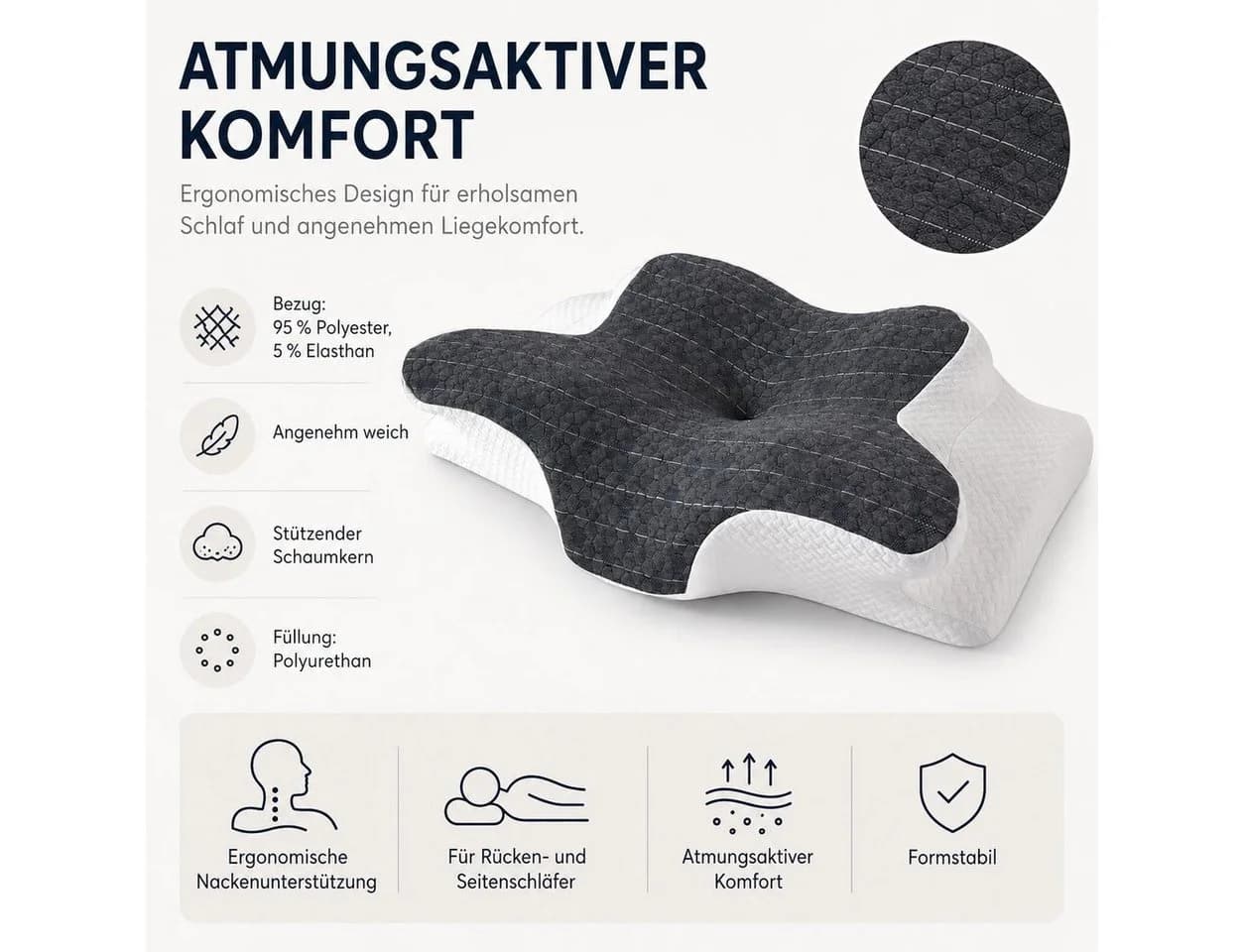 Kityhome Nackenstützkissen Ergonomisch Grau/Weiß - Bild 4