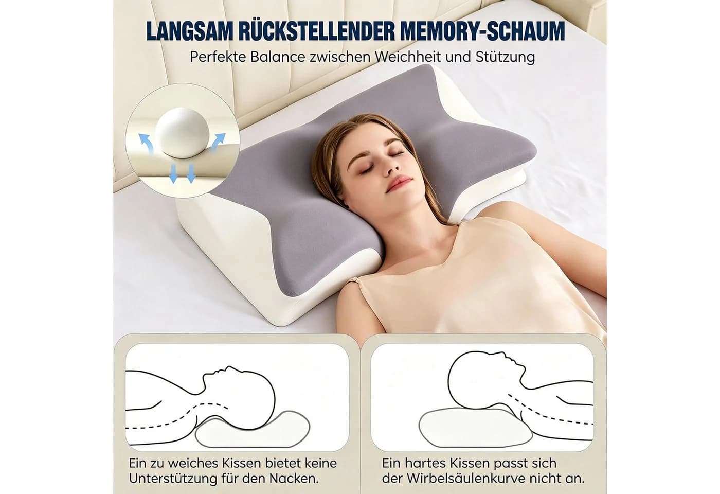 Kityhome Nackenstützkissen Schmetterlingsform Grau-Weiß