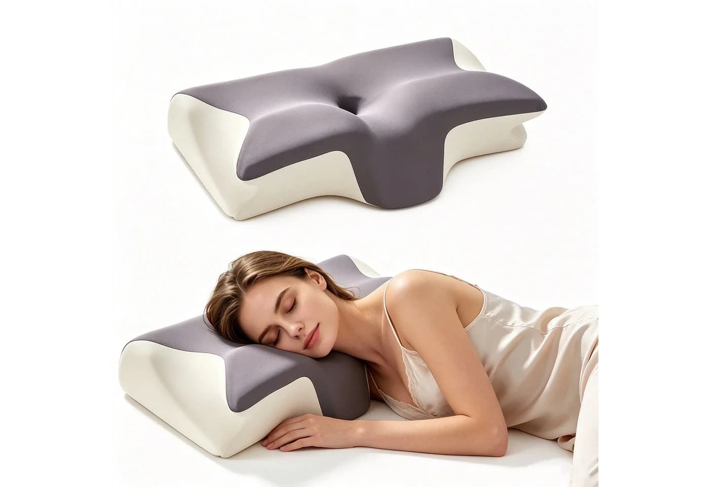 Kityhome Nackenstützkissen Schmetterlingsform Grau-Weiß - Bild 2