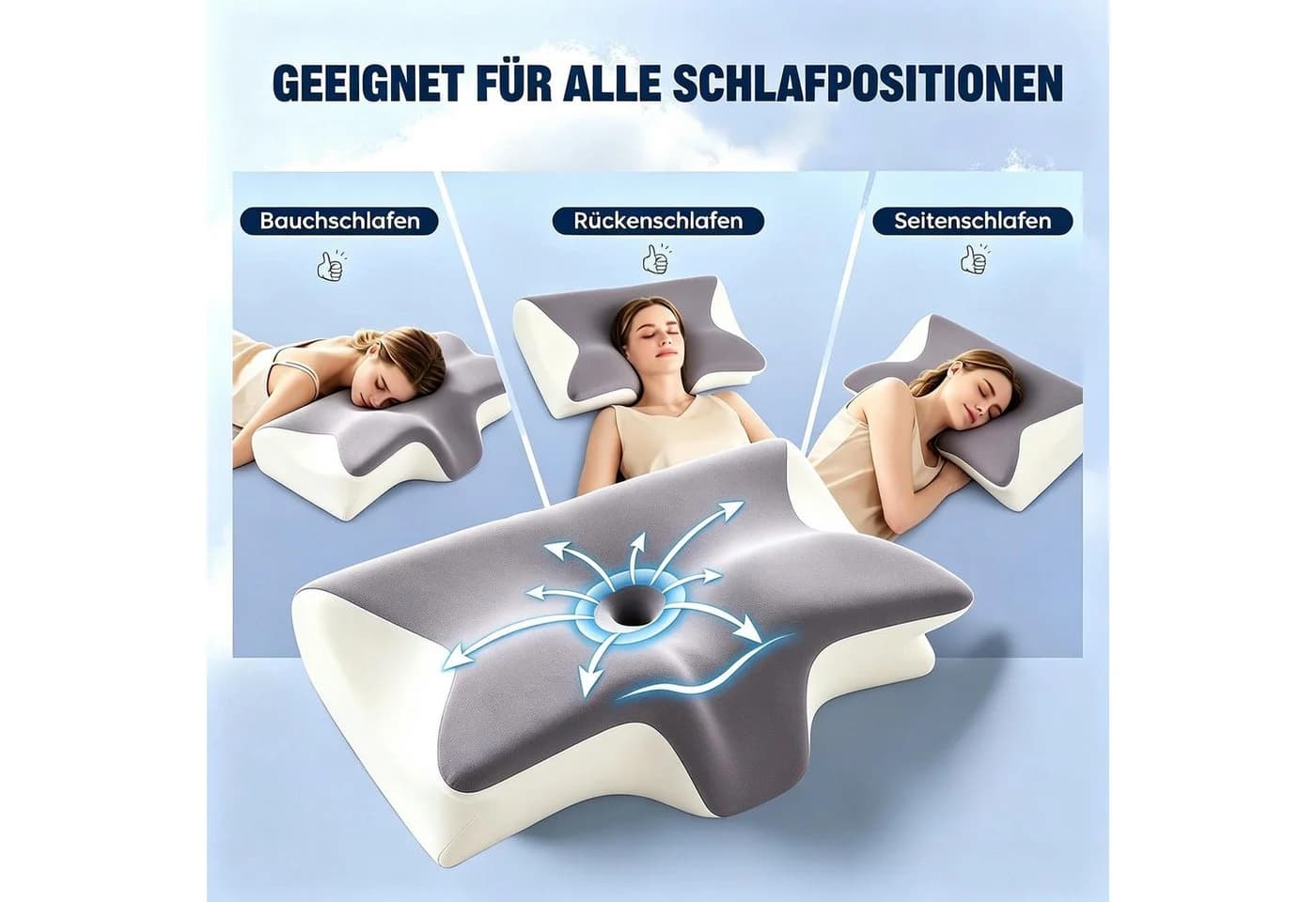 Kityhome Nackenstützkissen Schmetterlingsform Grau-Weiß - Bild 3