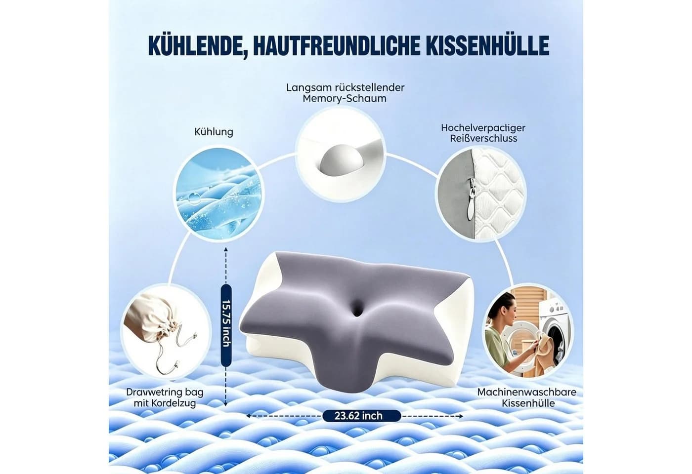 Kityhome Nackenstützkissen Schmetterlingsform Grau-Weiß - Bild 4