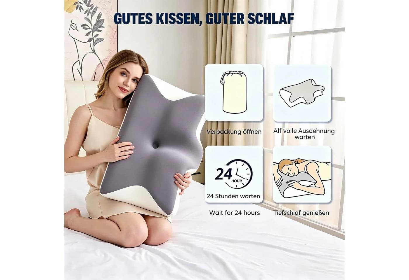 Kityhome Nackenstützkissen Schmetterlingsform Grau-Weiß - Bild 5