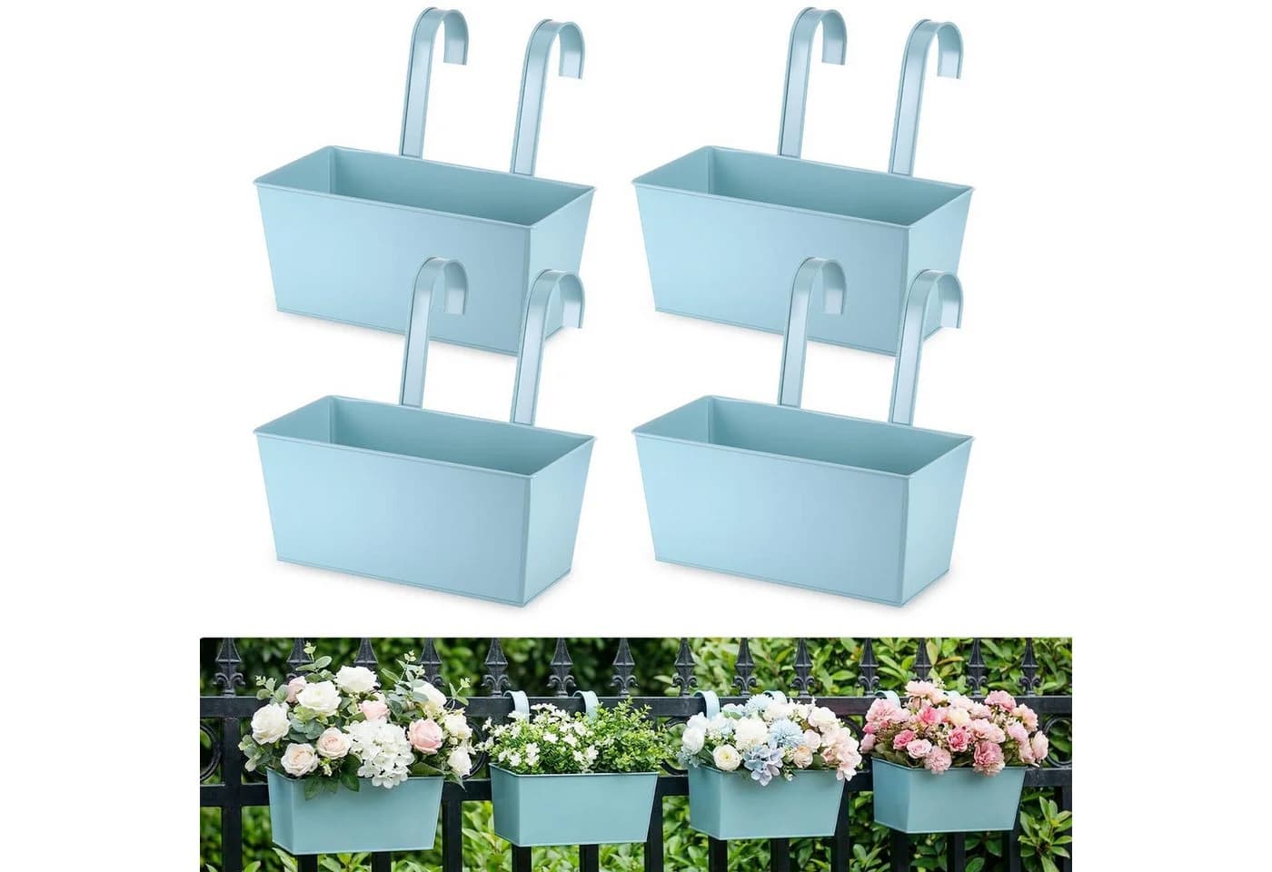 Kityhome Blumenkasten 4er Set Hellblau mit Haken - Bild 2