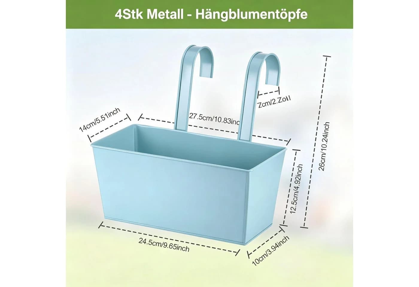 Kityhome Blumenkasten 4er Set Hellblau mit Haken - Bild 4