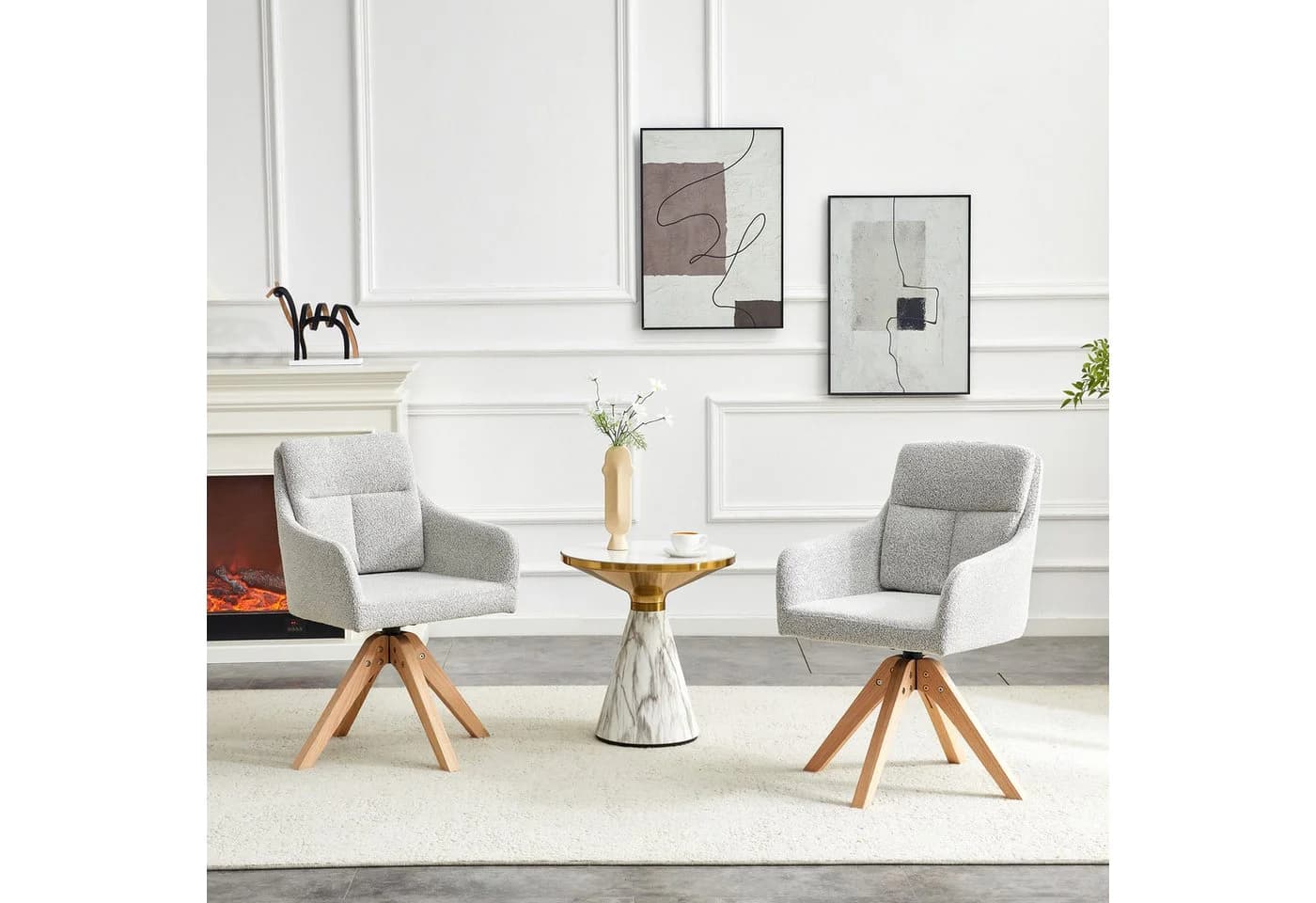gopop Drehstuhl 2er-Set Hellgrau/Beige Massivholz - Bild 5