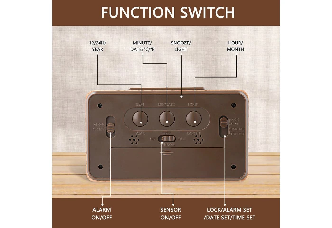 AIBISTAR Funkwecker mit Lichtsensor und Schlummerfunktion, Buchenholz - Bild 5